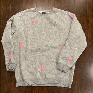 Brunette The Label Gray Sweater with Pink Hearts